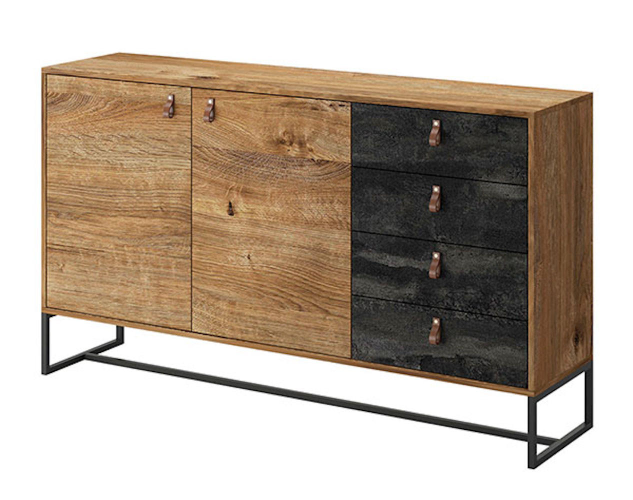 SIDEBOARD Dark Eiche Ribbeck / black stone 153 / 39 / 89cm - Eichefarben/Schwarz, Holzwerkstoff (153/89/39cm) - Feldmann-Wohnen