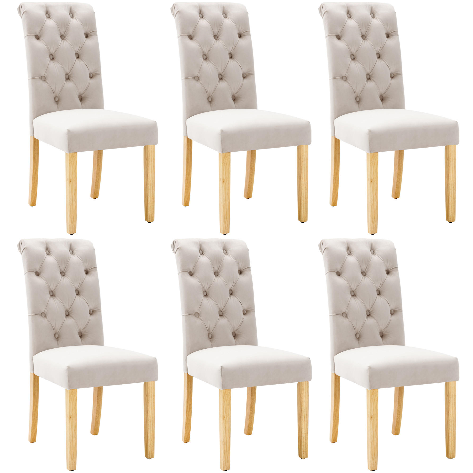 STUHL-SET DE-35663 6 Stück mit Knopfakzenten und Eichenbeinen Beige - Beige, Holz (43/100/63cm) - ComfortXL