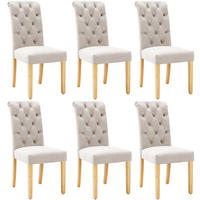 STUHL-SET DE-35663 6 Stück mit Knopfakzenten und Eichenbeinen Beige - Beige, Holz (43/100/63cm) - ComfortXL