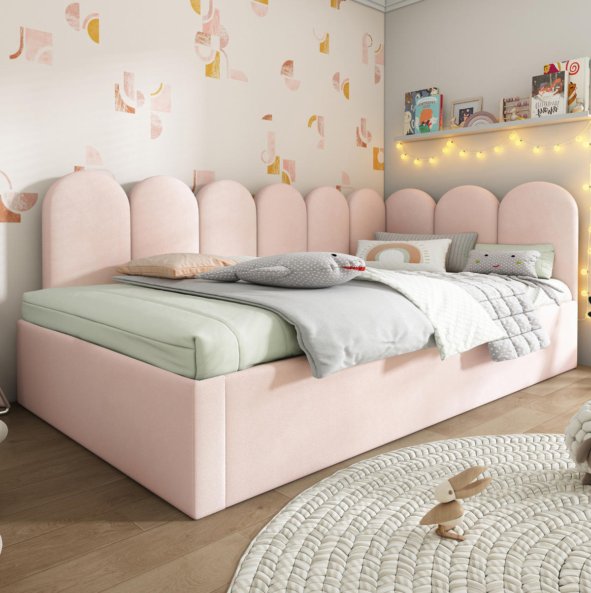 AUSZIEHBETT 90/200 cm Rosa aus Samt mit Lattenrost und Ausziehbett - Rosa, Textil (90/200cm) - Flora Grace