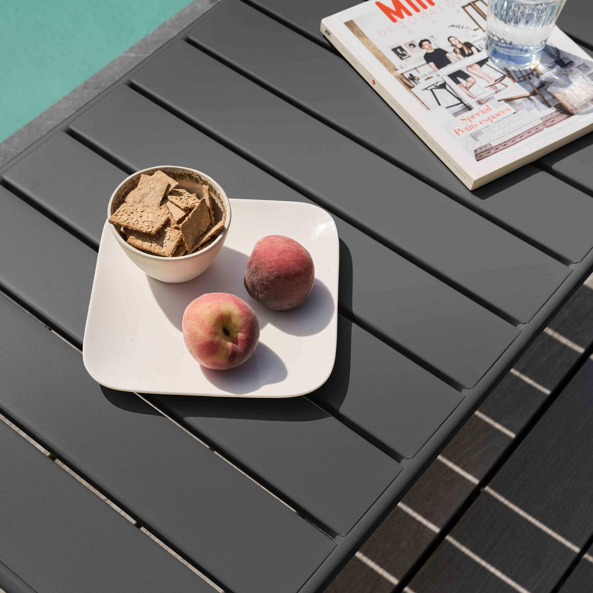 GARTEN-LOUNGETISCH, Grau - Grau, Metall (90/50/40cm) - Oviala