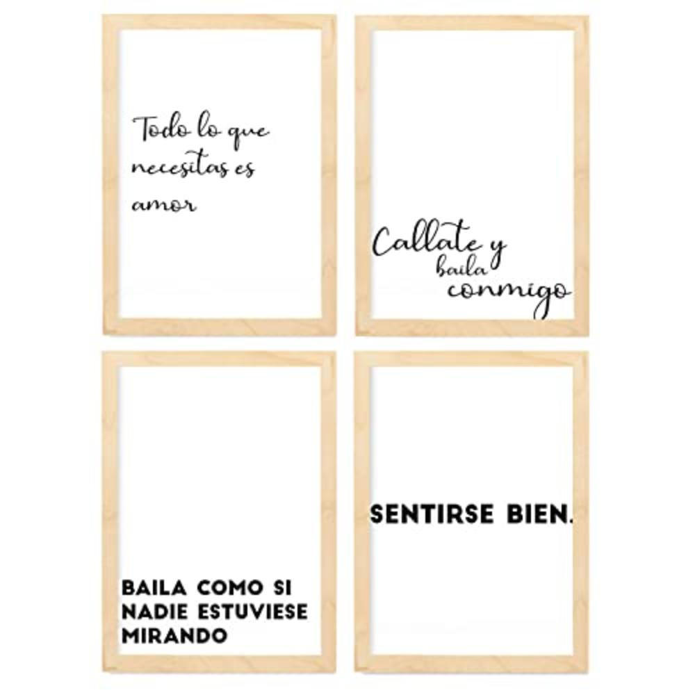 POSTER Set mit 4 Tanzen TypografieStil A4 Rahmen aus hellem Holz - Beige, Papier (29.7/3cm) - Nacnic