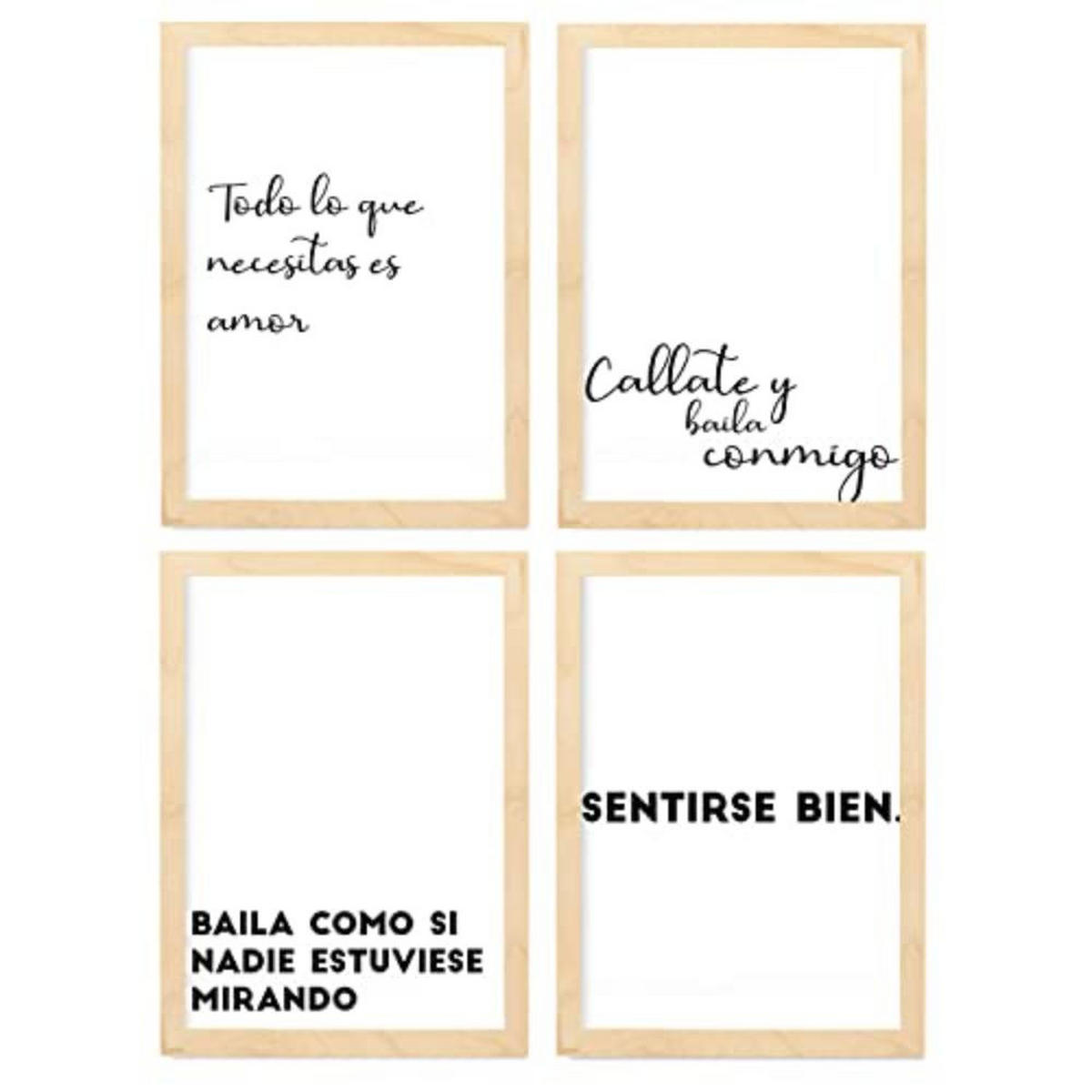 POSTER Set mit 4 Tanzen TypografieStil A4 Rahmen aus hellem Holz - Beige, Papier (29.7/3cm) - Nacnic