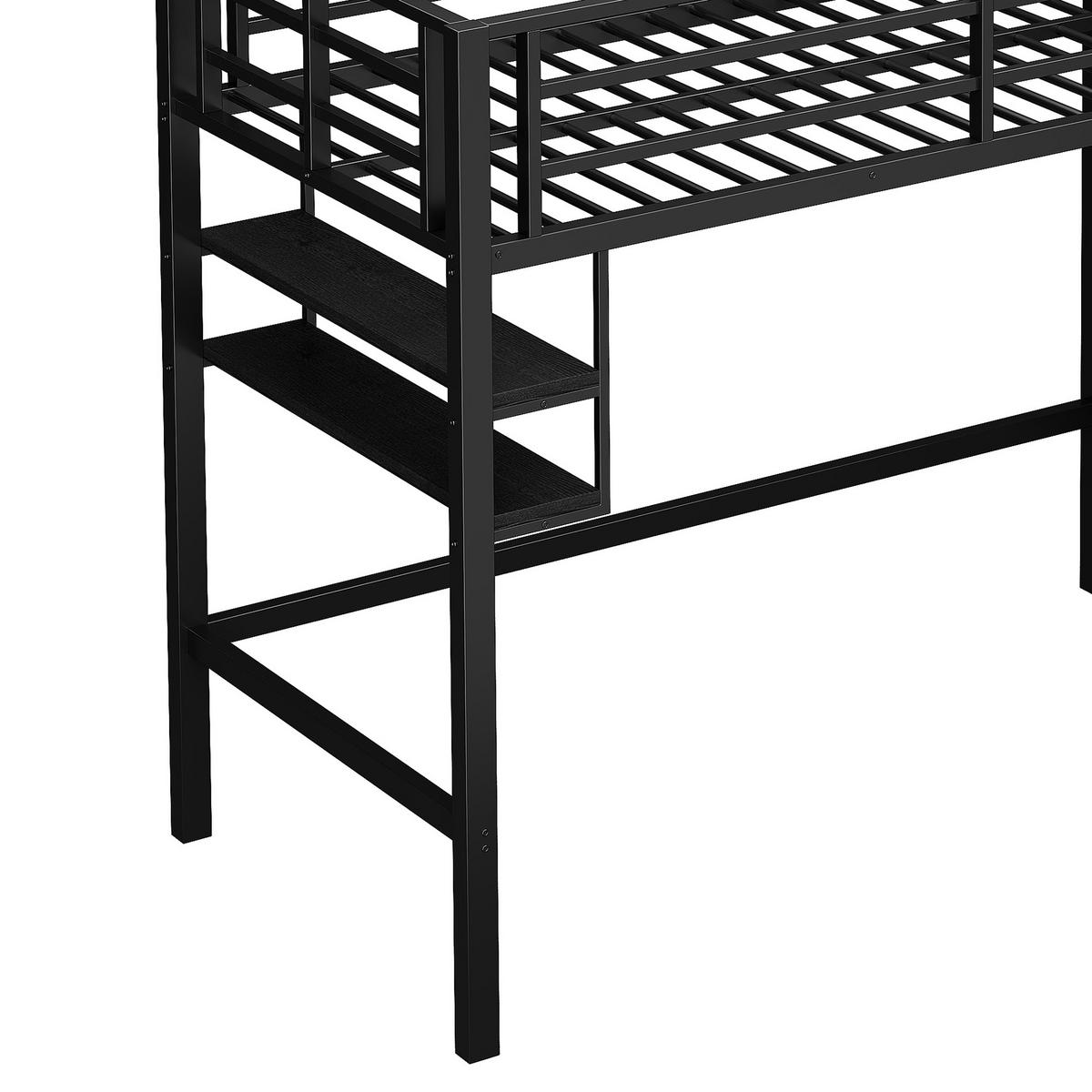 HOCHBETT aus Metall 90x200 cm in Schwarz mit Stauraumleiter & Regalen - Schwarz, Metall (90/200cm) - Modfu