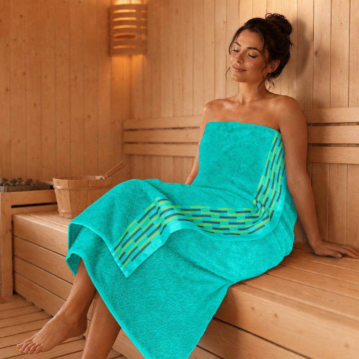 BADETUCH extra groß Lugano Türkis 90x180 cm - Türkis, Textil (90/180cm) - Lashuma