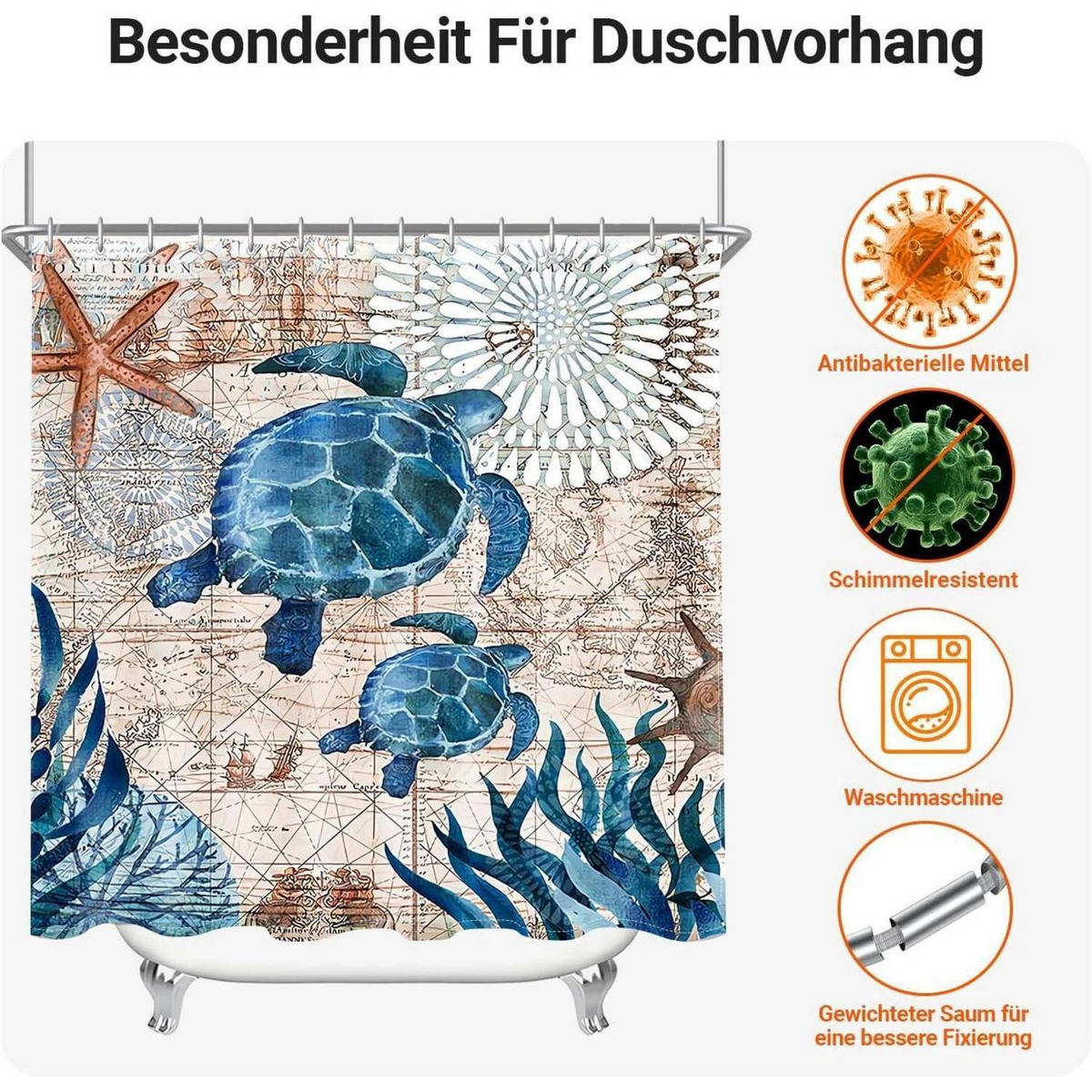 DUSCHVORHANG Meeresschildkröte 150 x 200 cm - Multicolor, Textil (150/200cm)