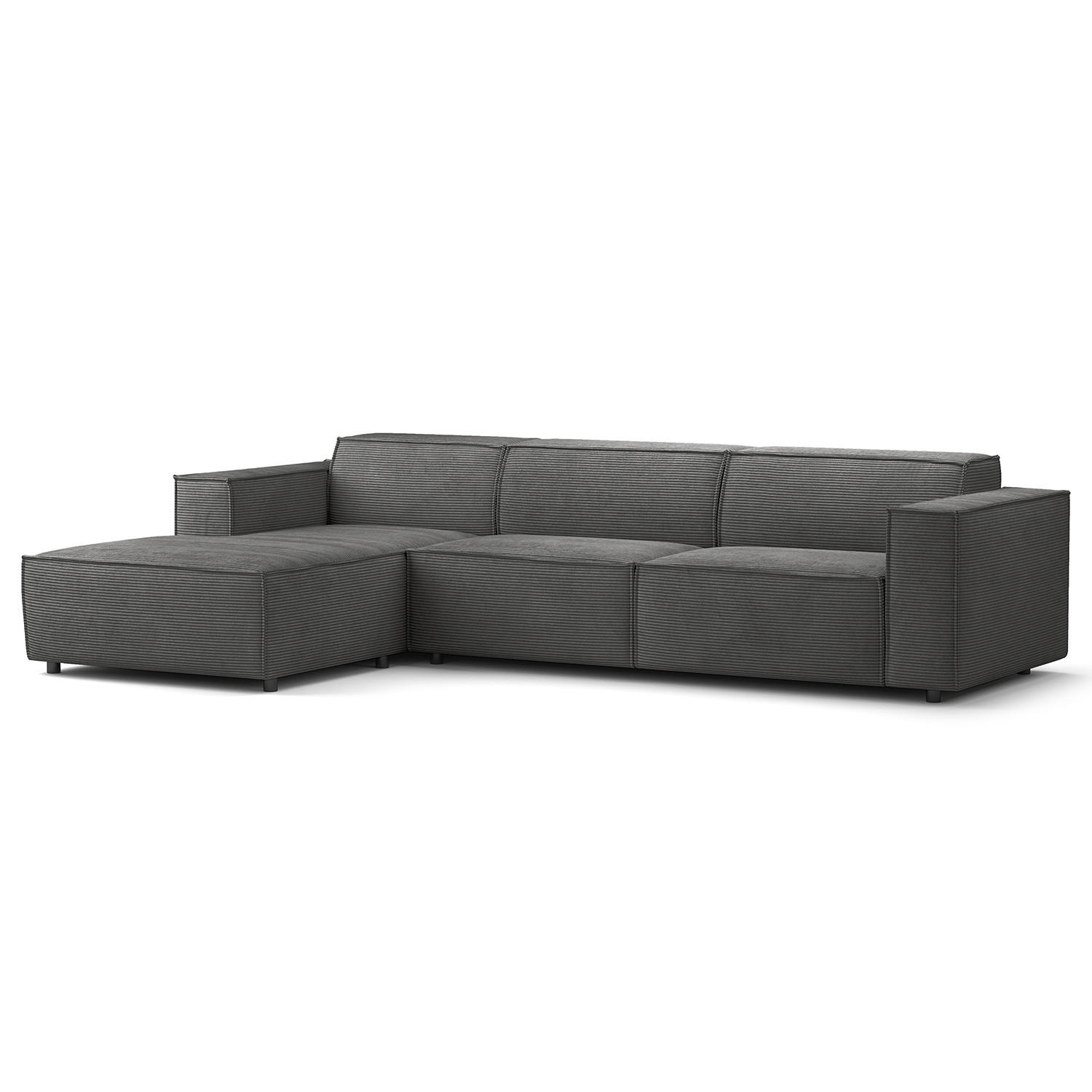 ECKSOFA mit Longchair - Anthrazit/Schwarz, Kunststoff/Textil (294/177cm) - home24