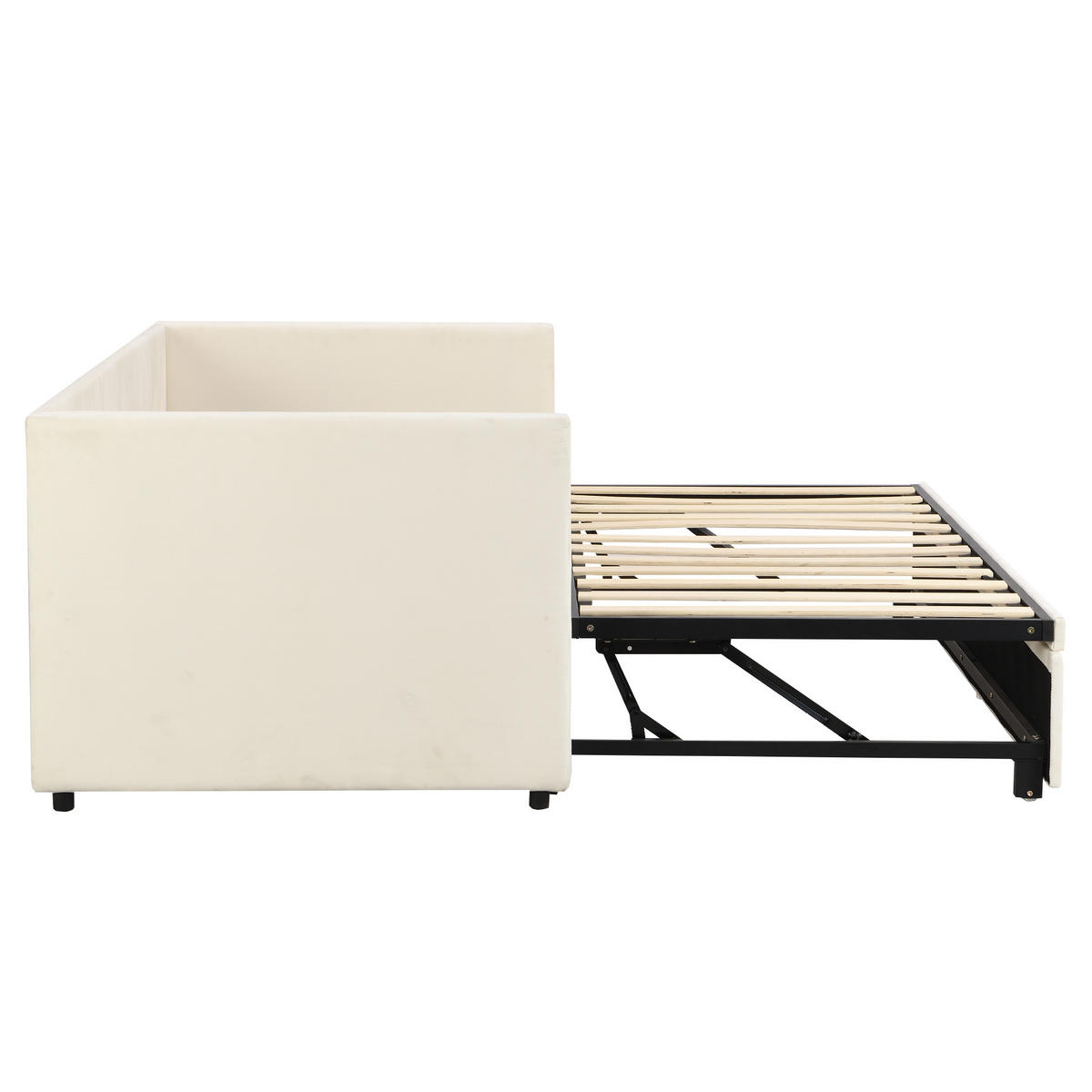 POLSTERBETT Ausziehbares Beige 90/200 cm mit Lattenrost - Beige, Leder (90/200cm) - OKWISH