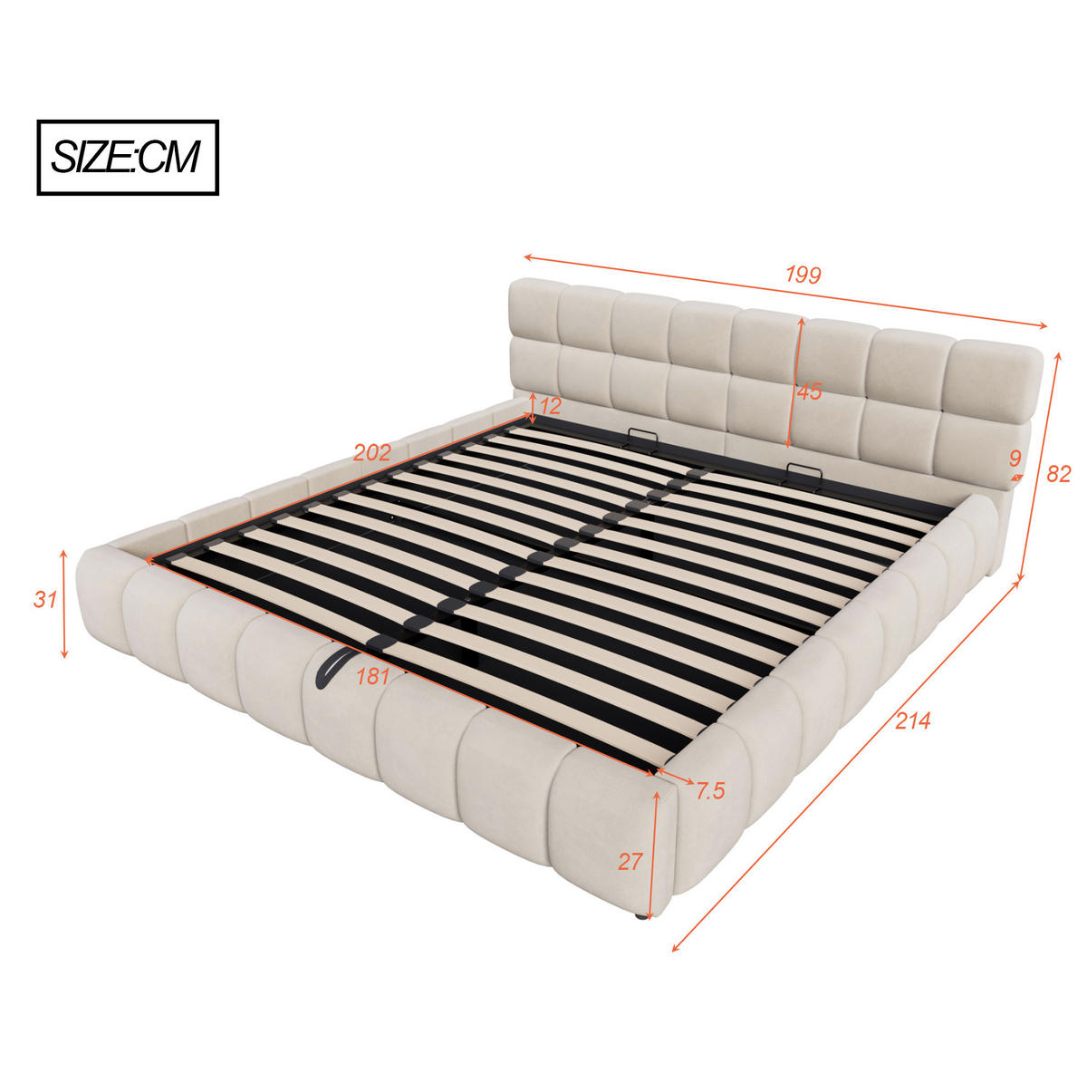 POLSTERBETT mit Stauraum und LED 180x200 cm Samt Beige - Beige, Metall (180/200cm) - Meubliv