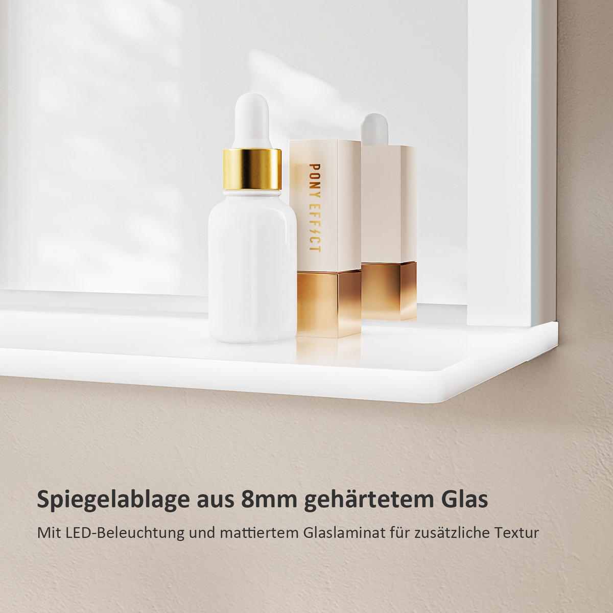 BADSPIEGEL mit Beleuchtung mit Ablage 70/50 cm - Weiß, Glas (50/3.5/70cm) - EMKE