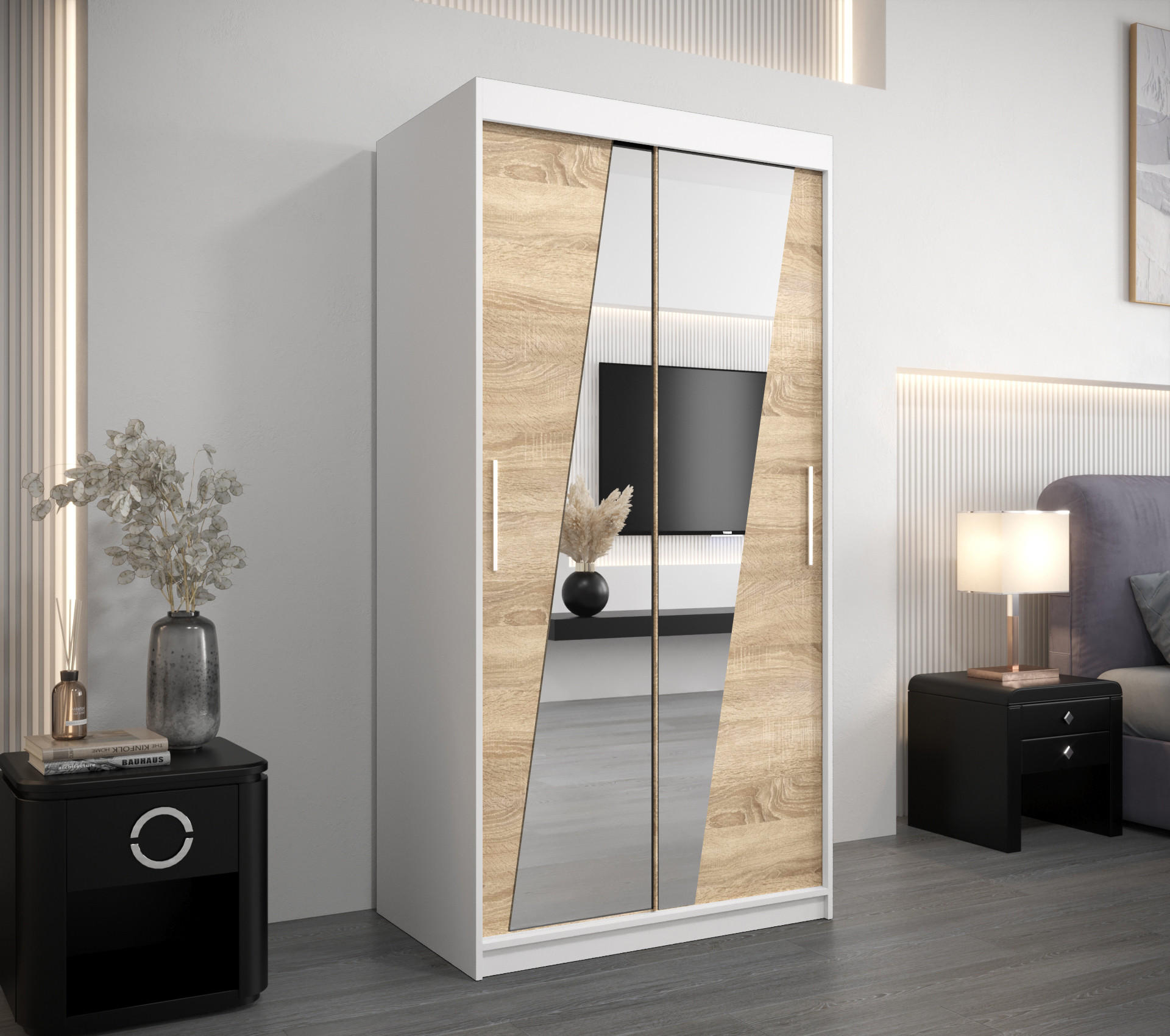 SCHWEBETÜRENSCHRANK 200/100/62 2-türig - Silberfarben/Weiß, Holz/Kunststoff (100/200/62cm) - Abiks Möbel