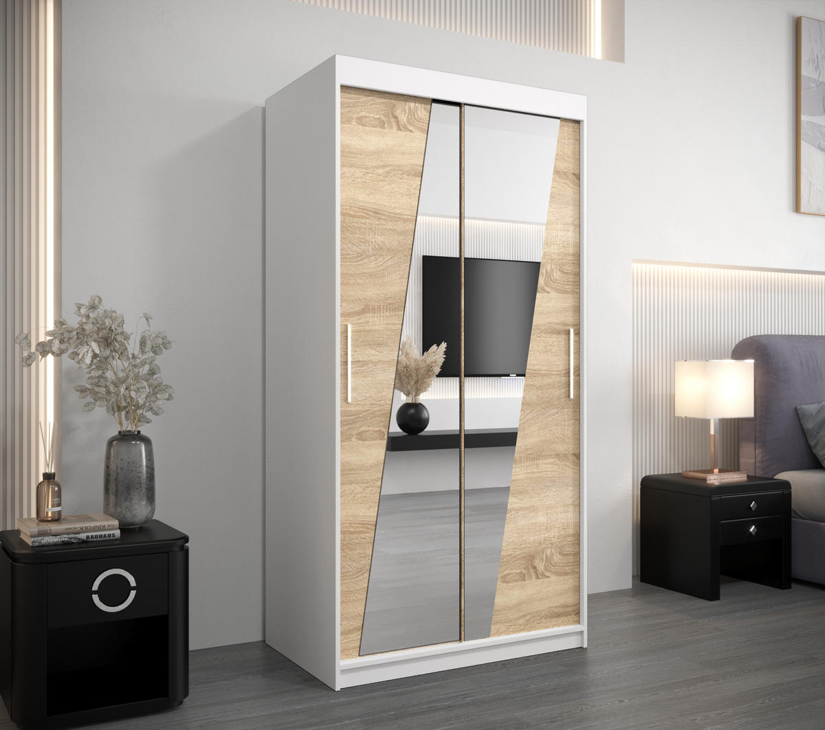 SCHWEBETÜRENSCHRANK 200/100/62 2-türig - Silberfarben/Weiß, Holz/Kunststoff (100/200/62cm) - Abiks Möbel