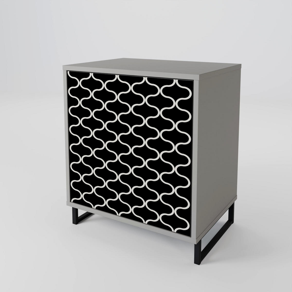 SIDEBOARD TESSELATED BLACKNESS, Grau, 57,5x42x75,5 cm, Goldfarbene Metallfüße - Goldfarben/Multicolor, Holzwerkstoff/Metall (57.5/75.5/42cm) - SpaceRebels