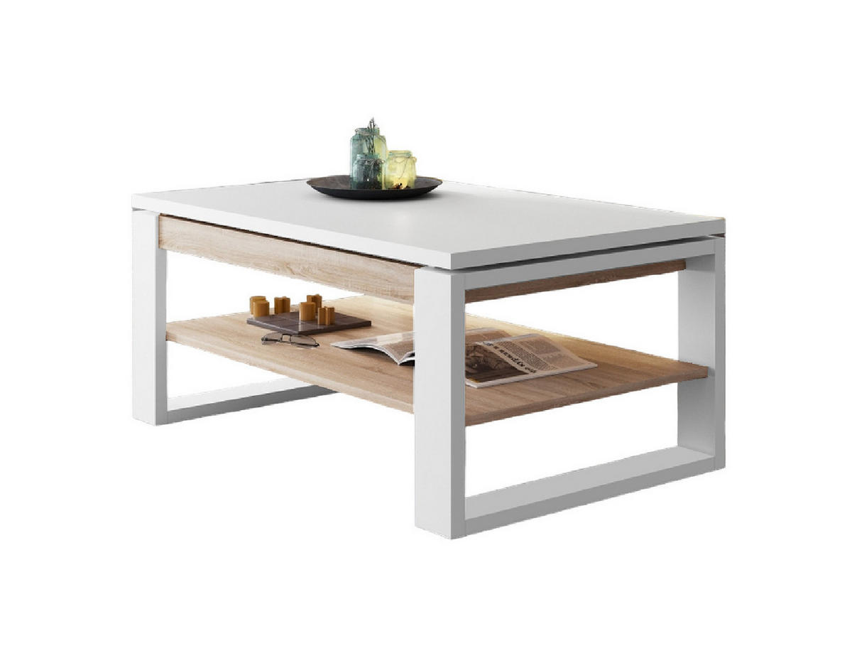 COUCHTISCH rechteckig Weiß - Sonoma aufklappbar 110/65/50 cm - Weiß/Sonoma Eiche, Holzwerkstoff (65/110/50cm) - designimpex