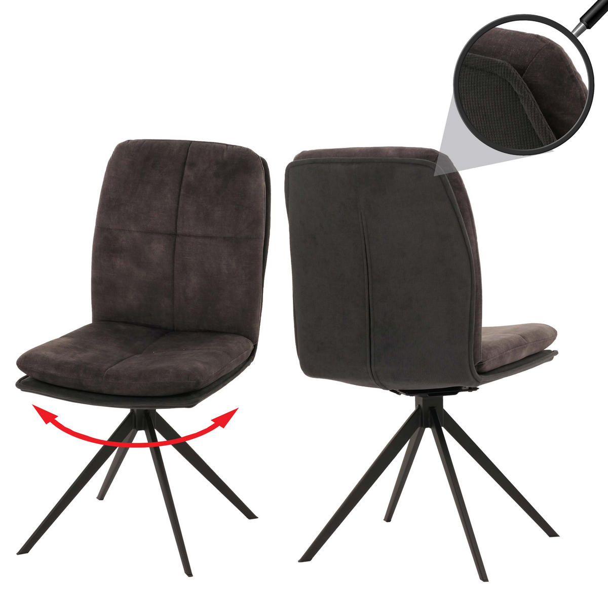 ESSZIMMERSTUHL Anthrazit 2er-Set - Anthrazit, Textil (47/90/56cm) - MCW
