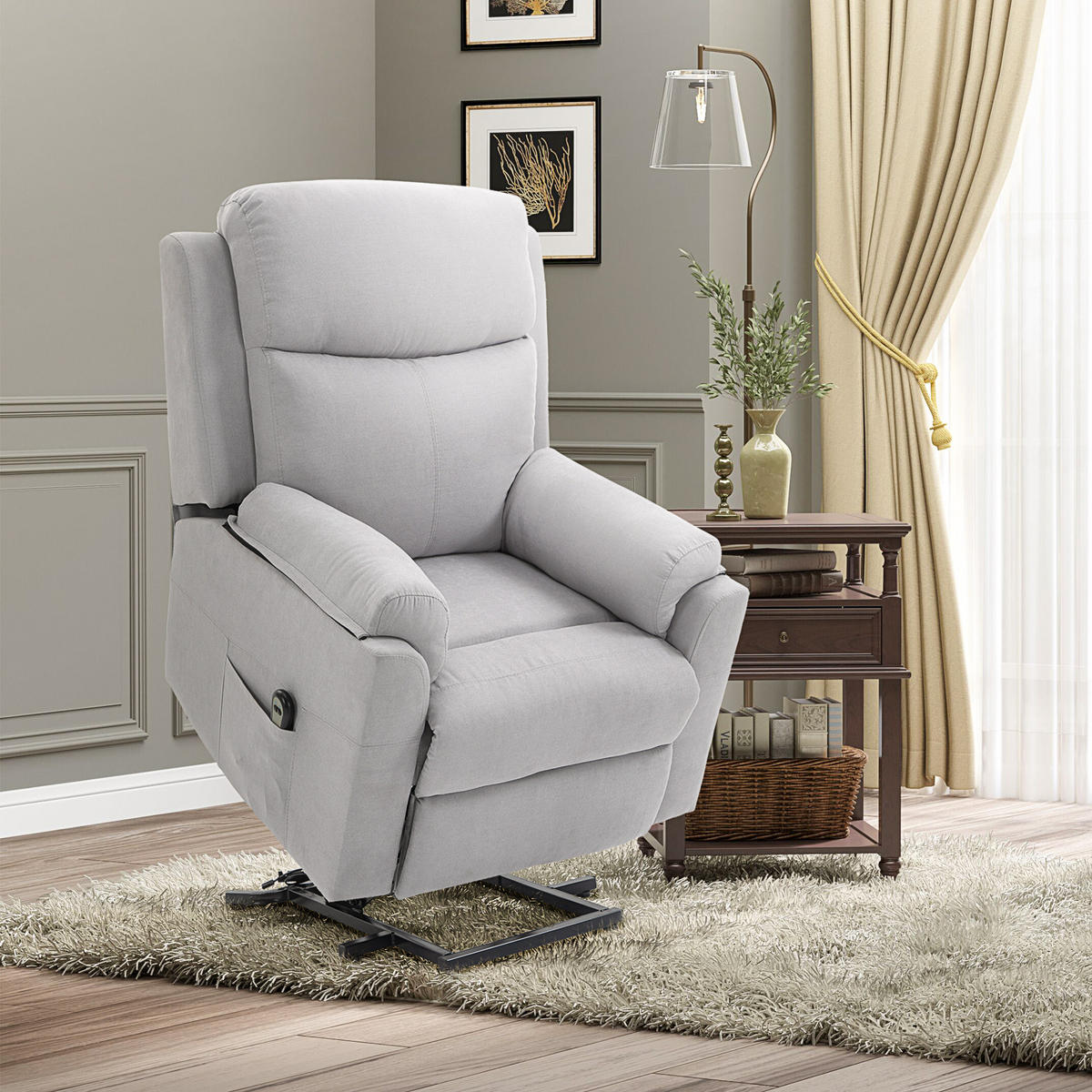 FERNSEHSESSEL mit Aufstehhilfe, Hellgrau - Hellgrau/Schwarz, Textil/Metall (89/102/83cm) - HOMCOM
