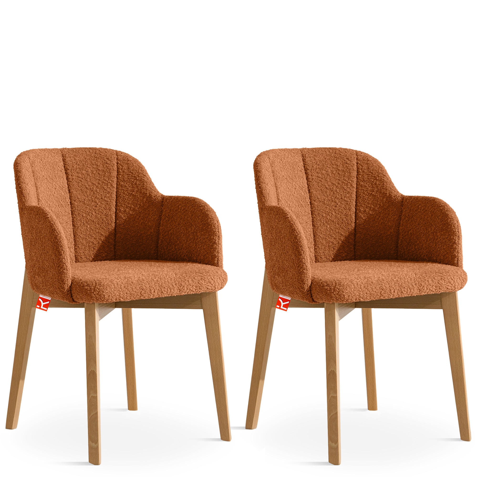 POLSTERSTUHL LONIS Esszimmerstühle 2er Set - Eichefarben/Rot, Holz/Textil (55/82/54cm) - KONSIMO®