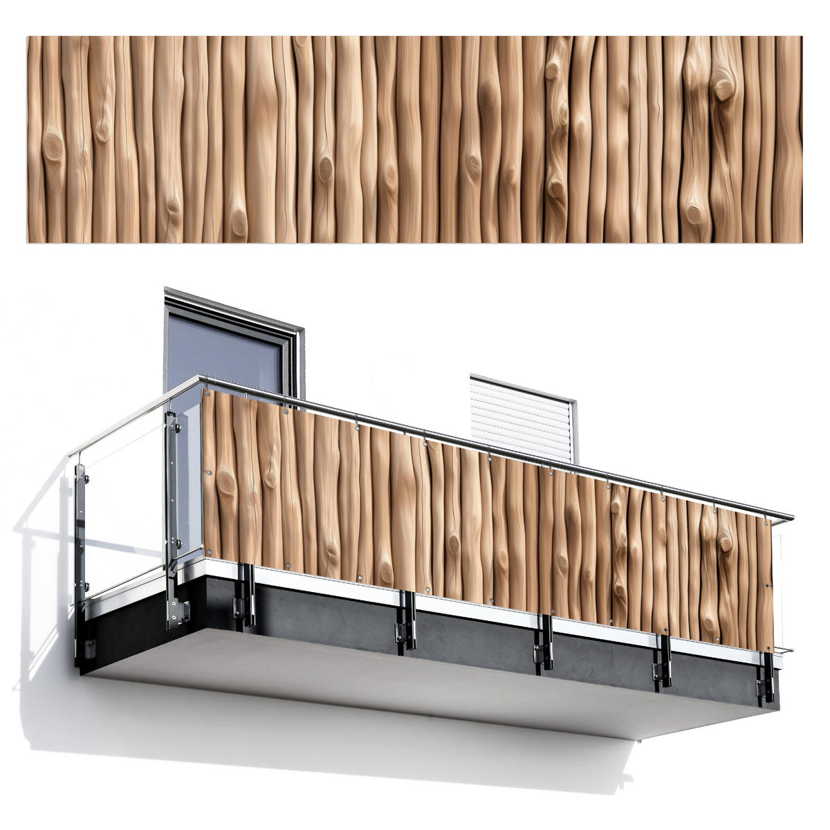 BALKON-SICHTSCHUTZ Holz - Stiel - Hellbraun - Ahornfarben, Kunststoff (300/75cm) - MuchoWow