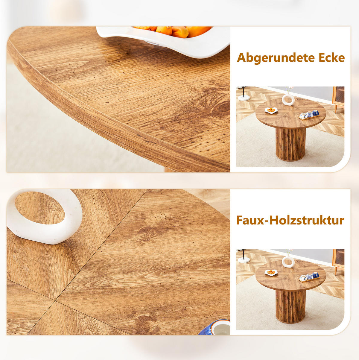 ESSTISCH 100/100/76 cm aus MDF mit Stauraum und zylindrischem Säulenfuß, Holzfarben - Naturfarben, Holzwerkstoff (100/100/76cm) - Redom