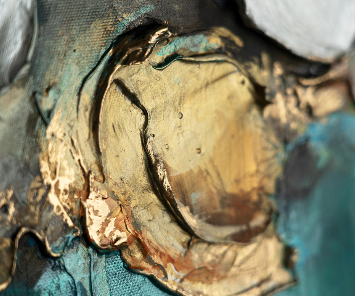 GEMÄLDE Rhythmus der Unendlichkeit II Schattenfugenrahmen Gold 120x80 cm - Goldfarben, Holz (120/80cm) - YS-art gallery