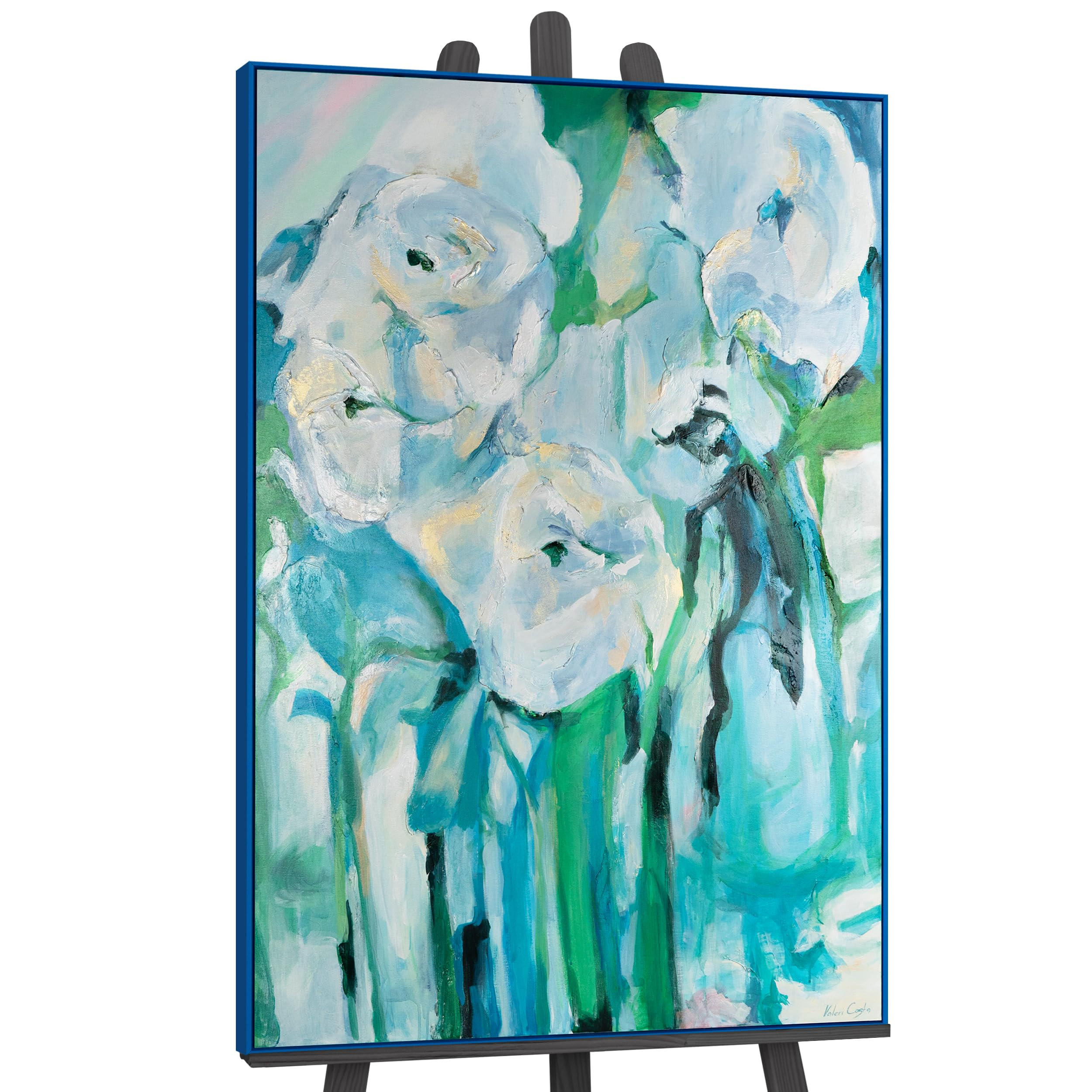GEMÄLDE Florale Abstraktion Schattenfugenrahmen Blau 140x100 cm - Blau, Holz (140/100cm) - YS-art gallery