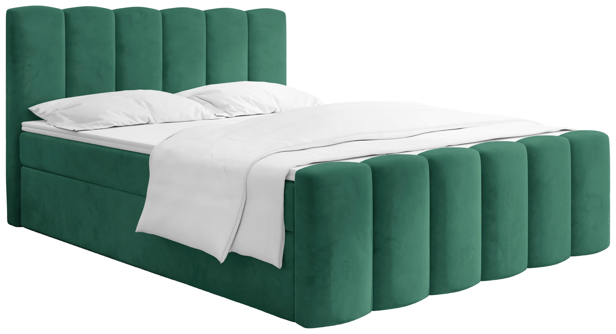 BOXBETT Serenity mit Bettkasten, Smaragdgrün Samt 200x200 cm – inkl. H4 Taschenfederkern Matratze & Foam Topper - Smaragdgrün/Schwarz, Holz/Holzwerkstoff (200/200cm) - WFL GROUP
