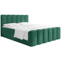 BOXBETT Serenity mit Bettkasten, Smaragdgrün Samt 120x200 cm – inkl. H4 Taschenfederkern Matratze & Foam Topper - Smaragdgrün/Schwarz, Holz/Holzwerkstoff (120/200cm) - WFL GROUP