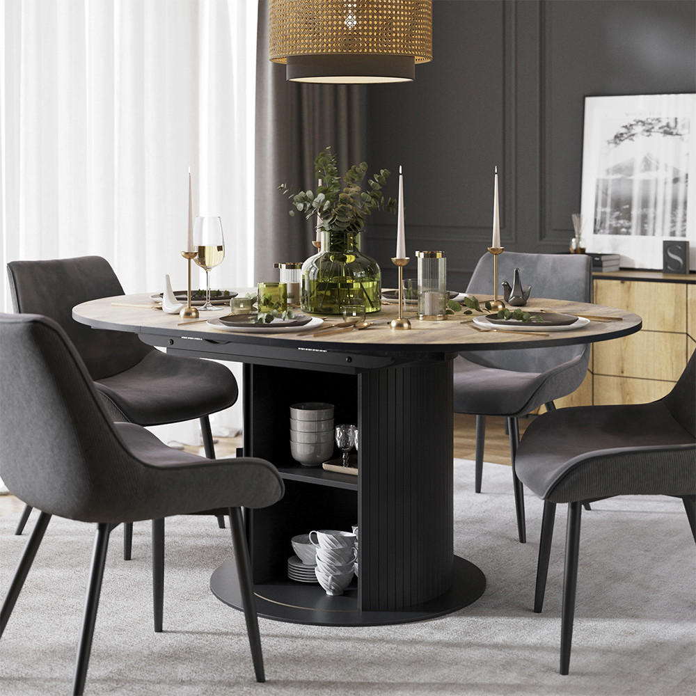 JÍDELNÍ STŮL Tavero Rustikální dub/černá - divoký dub, kompozitní dřevo (120/160/76.2cm) - Vicco