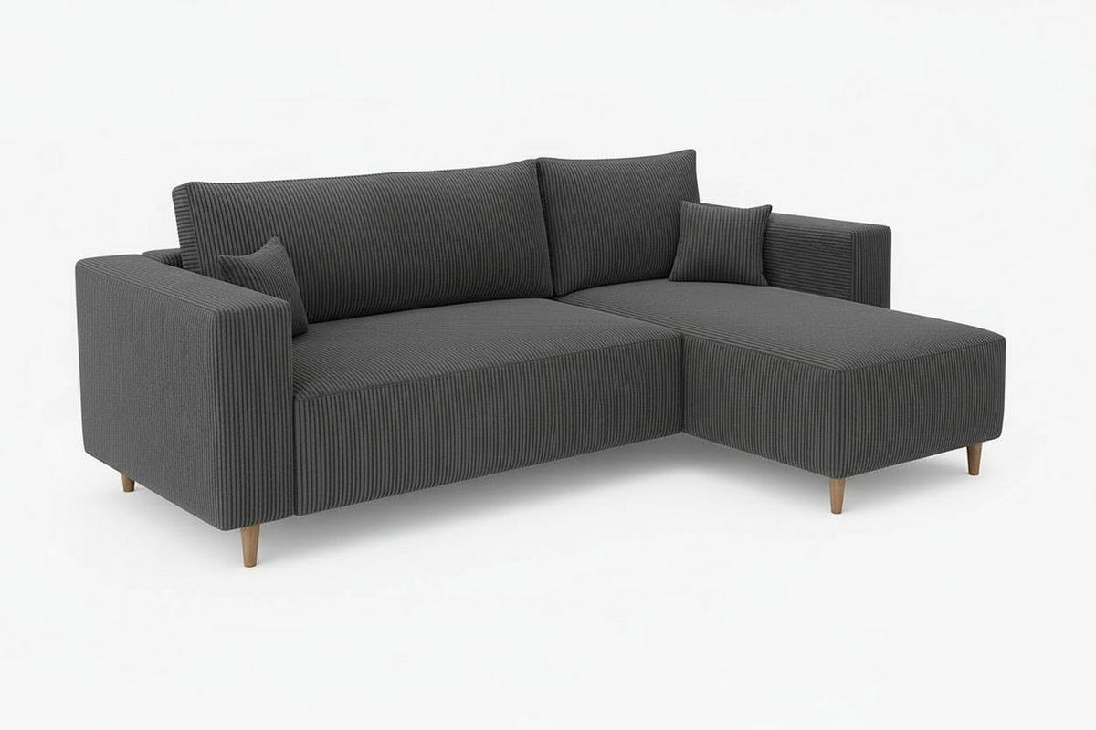 ECKSOFA RIO mit Schlaffunktion und Bettkasten, Farbe: Dunkelgrau, Cordstoff, Ottomane Universal - Dunkelgrau, Textil (249/142cm) - Marpur
