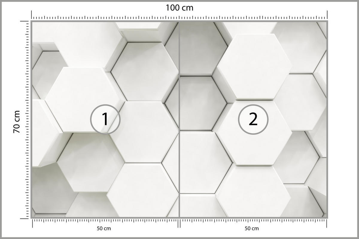 FOTOTAPETE für Wohnzimmer Hexagone Formen Geometrie 100x70 - Weiß/Grau, Papier (100/70cm) - Muralo