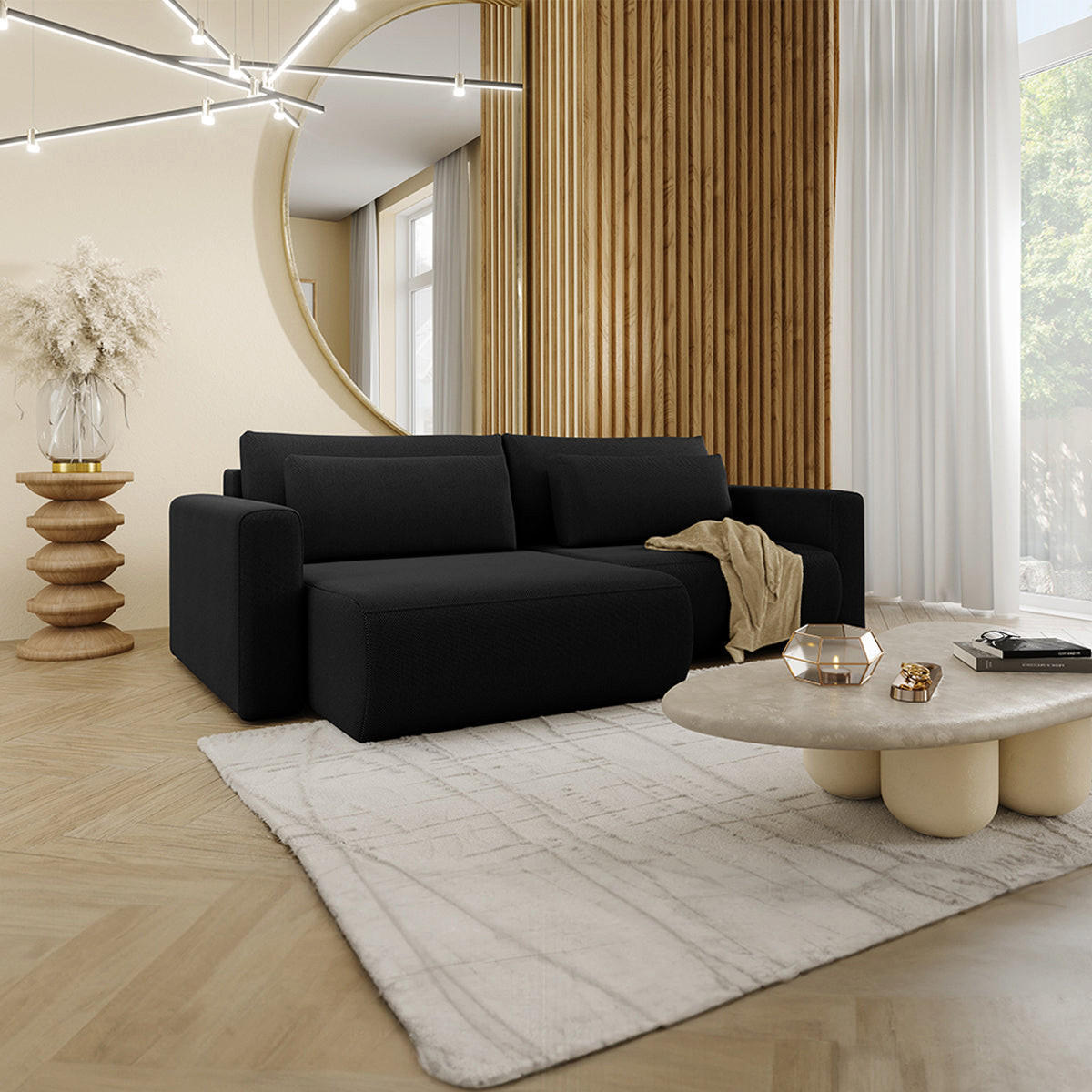 ECKSOFA Evy 3 Sitzplätze Schwarz - Schwarz, Holz (240/149cm) - Petits-meubles