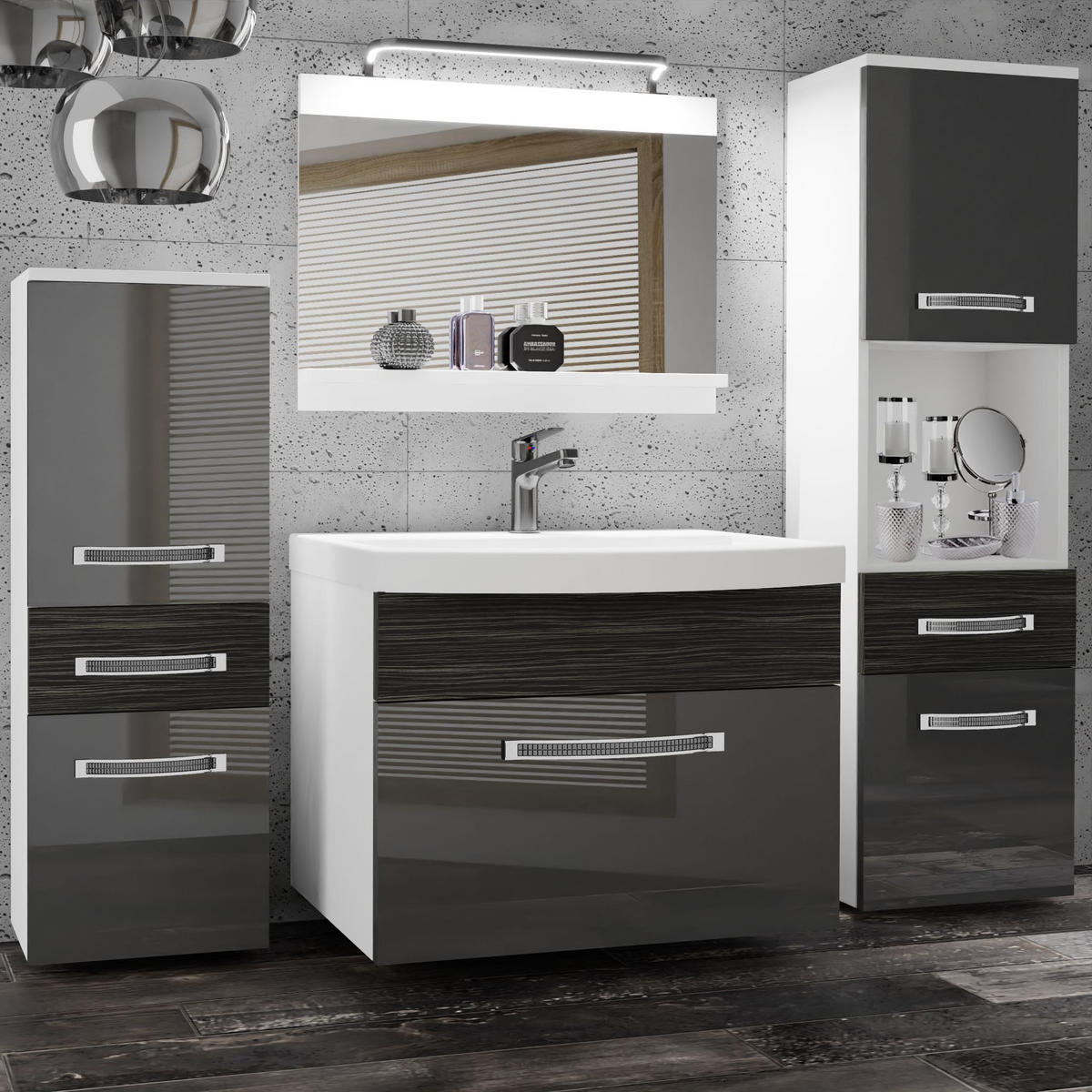 BADMÖBEL Badezimmer Ebenholz Royal Glänzend Matt - Silberfarben, Holz (140/113/40cm) - B BELINI GROUP