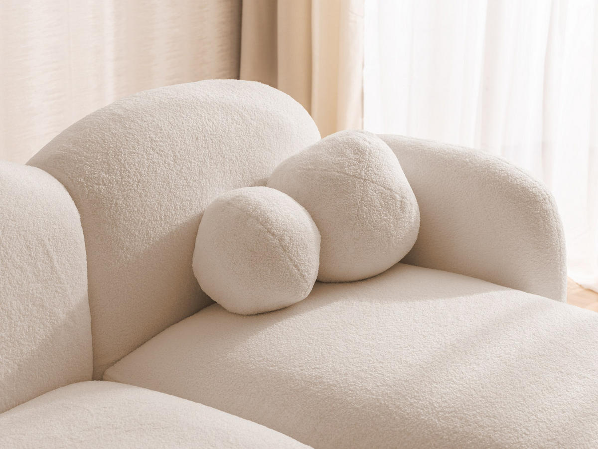 ECKSOFA Nuvola mit abgerundetem Design Hellbeige Bouclé-Stoff - Ottomane Rechts - Beige/Schwarz, Holz/Kunststoff (190/146cm) - S-Style Möbel