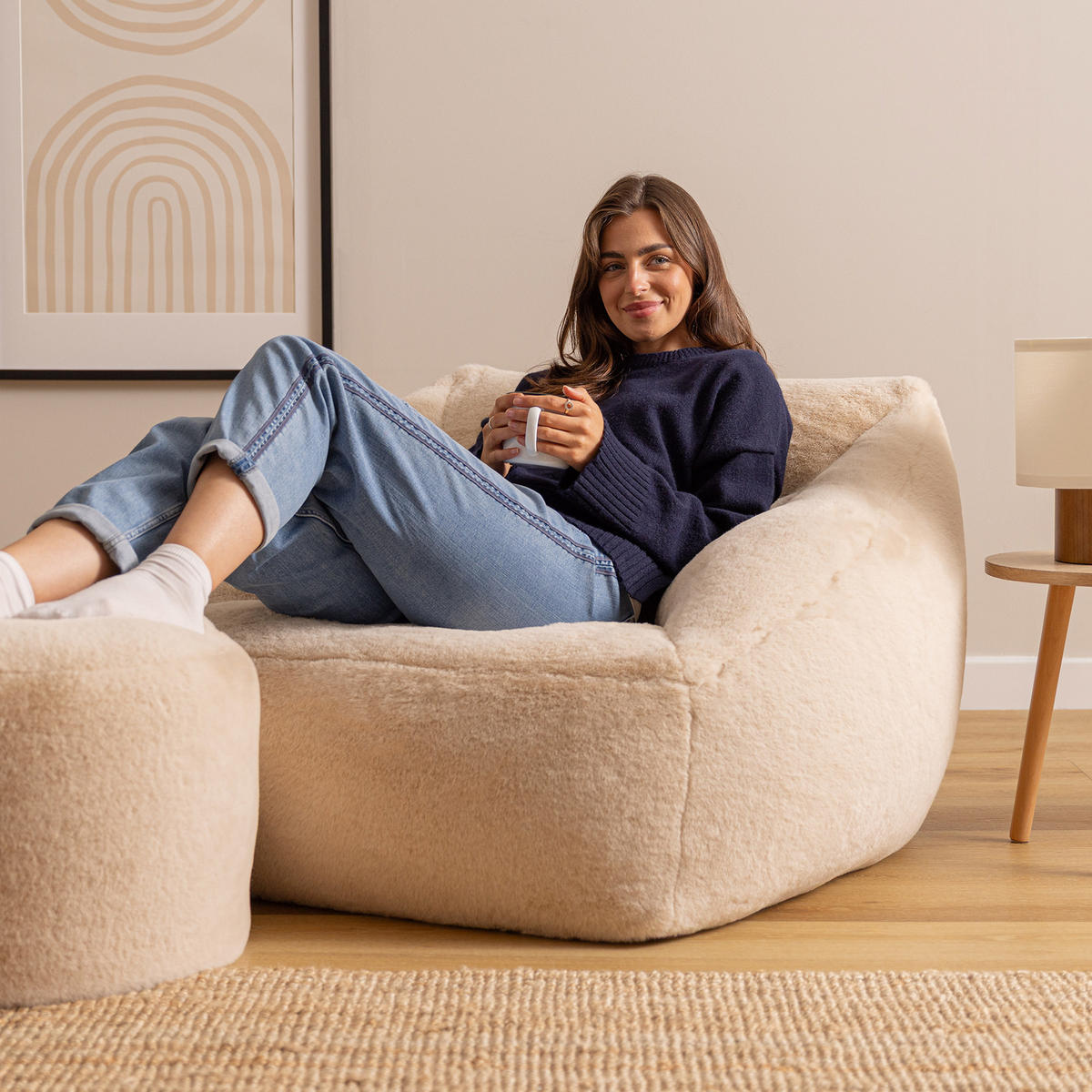 SITZSACK Sessel mit Sitzpouf Natalia - Beige, Textil (97/73/84cm) - icon