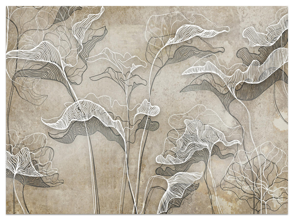 FOTOTAPETE Abstrakte Blätter Beton Optik 350x256 - Beige/Braun, Papier (350/256cm) - Muralo