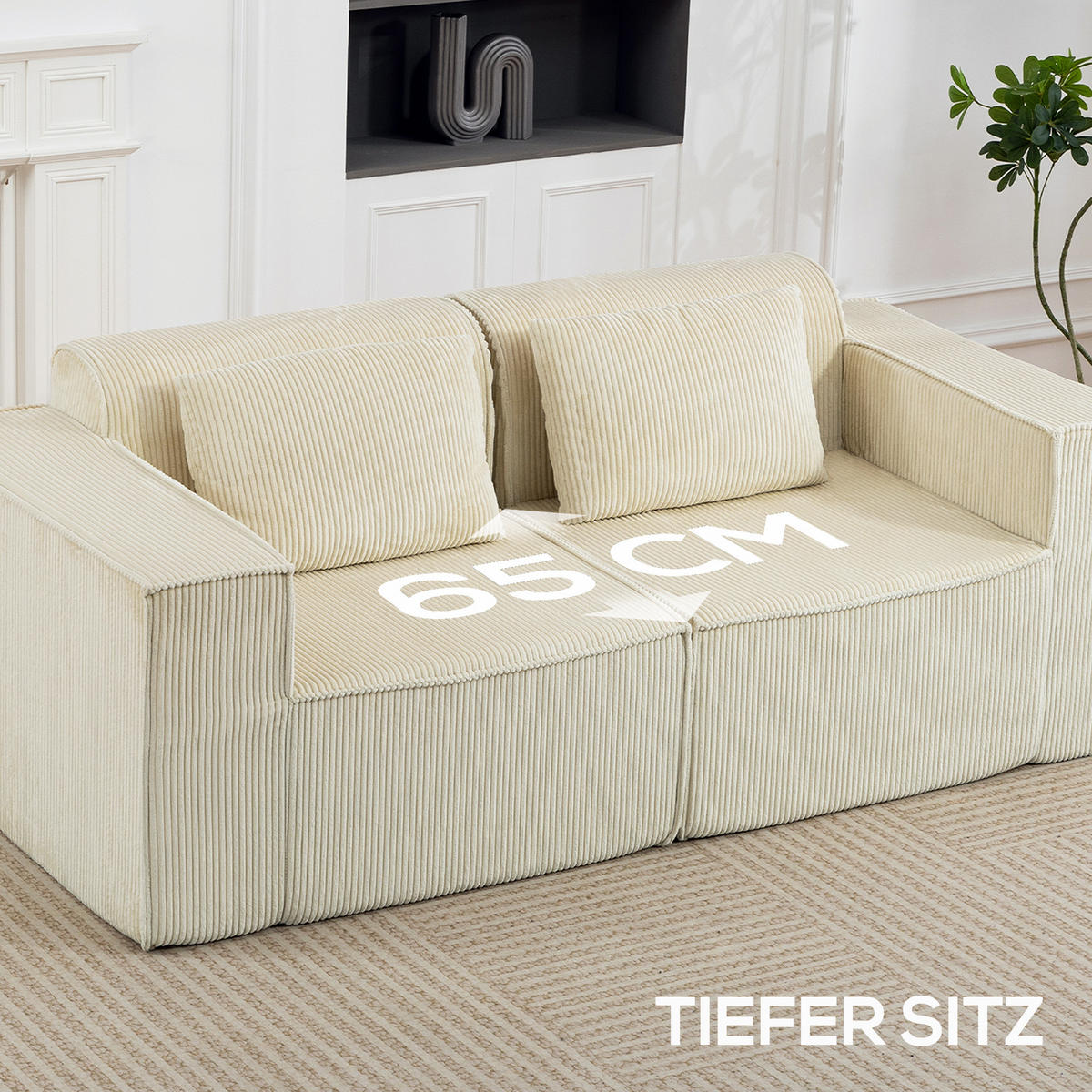 3-SITZER SOFA 202 cm Cloud-Couch ohne Gestell mit 2 Lendenkissen Beige - Beige, Textil (90/76/202cm) - HOMCOM