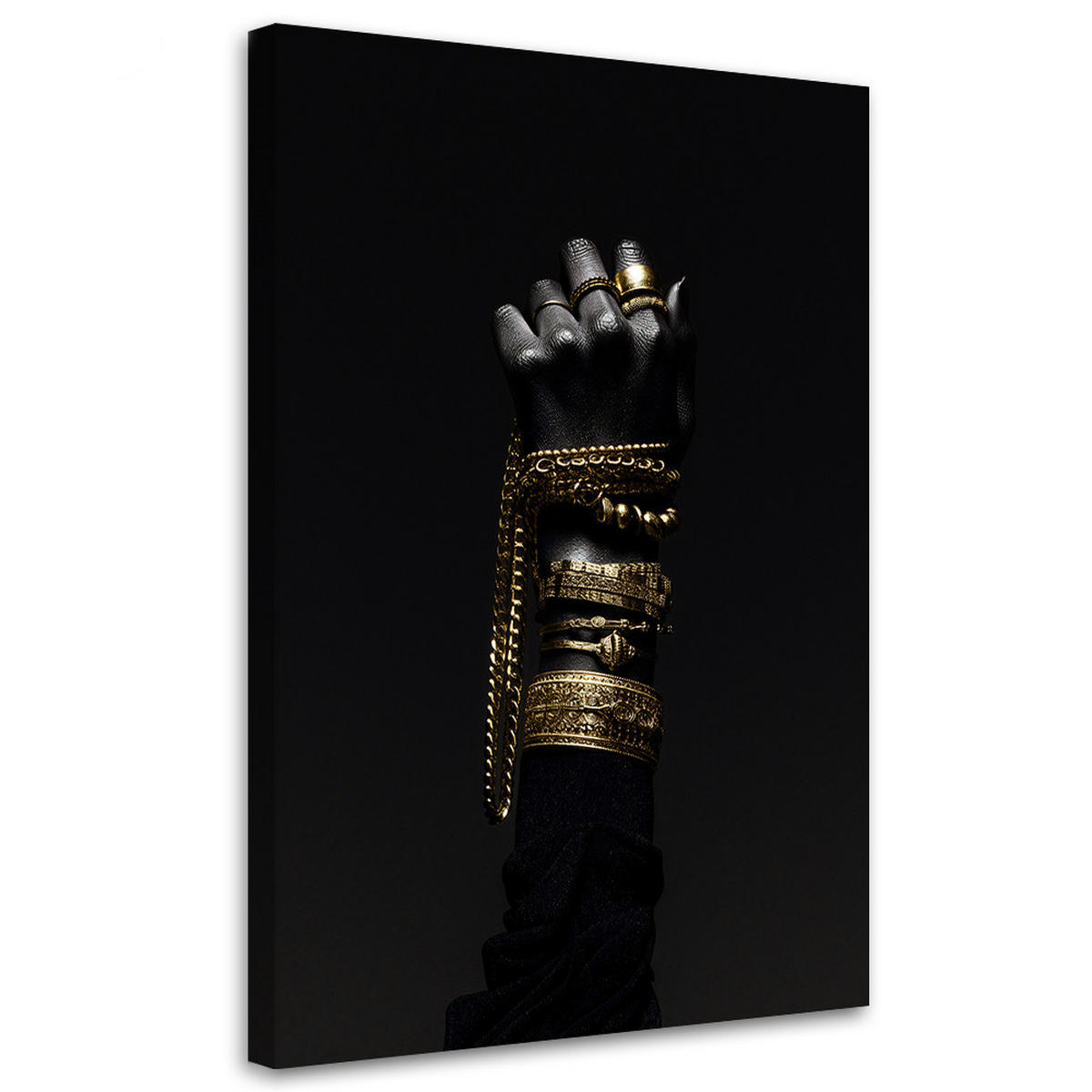 LEINWANDBILD Hand mit Goldschmuck 70x100cm - Schwarz, Textil (70/100cm) - Feeby