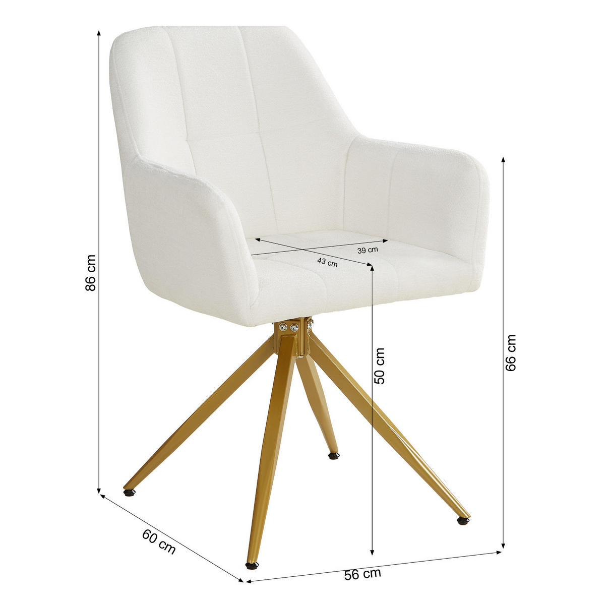 ARMLEHNENSTUHL in Bouclé 6 Stück Beige drehbar - Beige/Goldfarben, Textil/Metall (336/86/60cm) - Homestyle4u