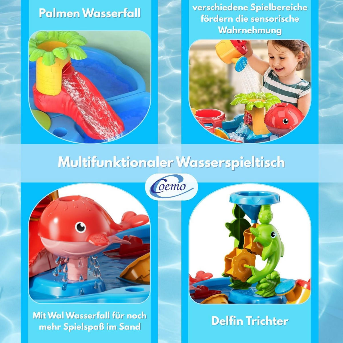 WASSERSPIELTISCH NARIUS L mit Zubehör 18 Teile - Multicolor, Kunststoff (63/42/65cm) - Coemo