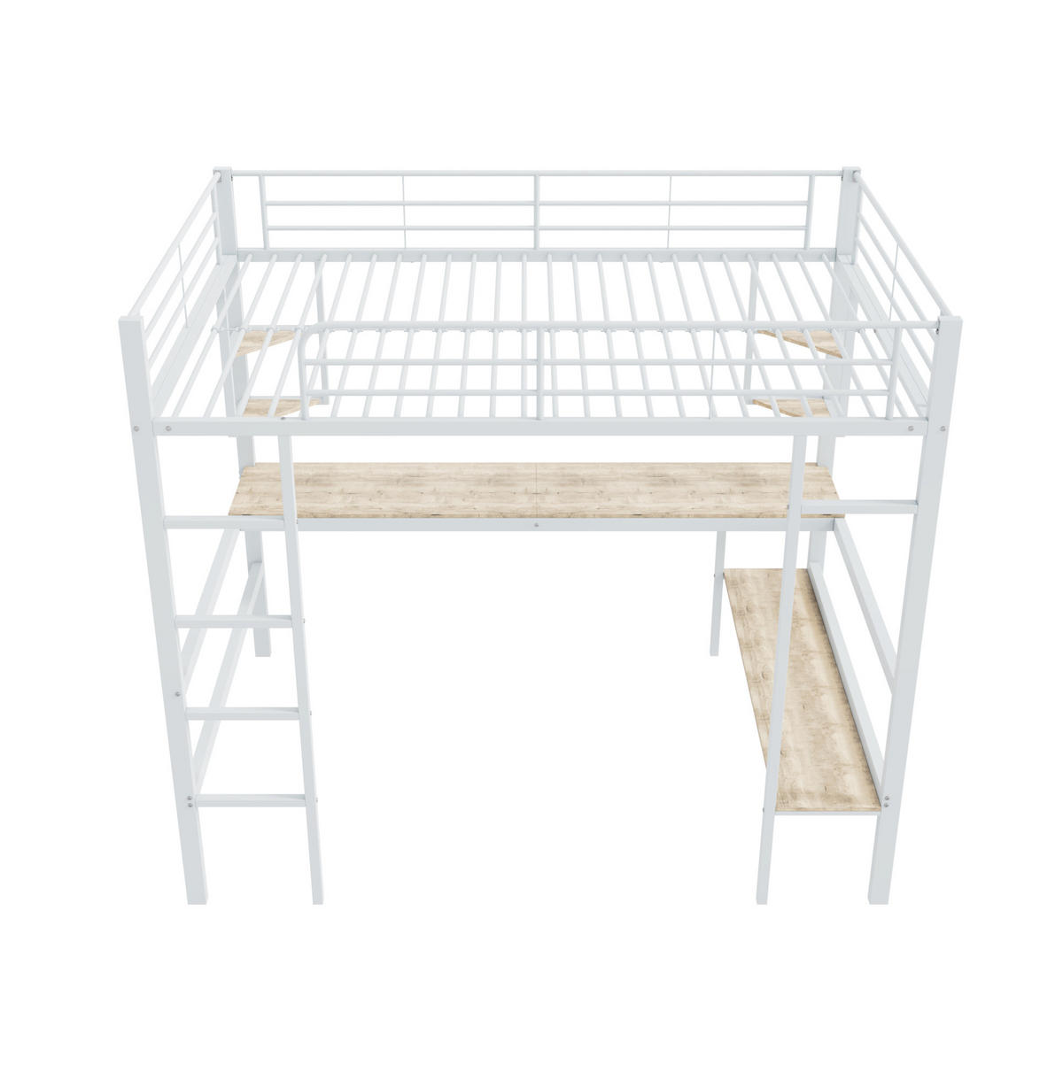 HOCHBETT 140/200 cm aus Metall mit Schreibtisch und Regalen in Weiß - Weiß, Metall (140/200cm) - Flora Grace