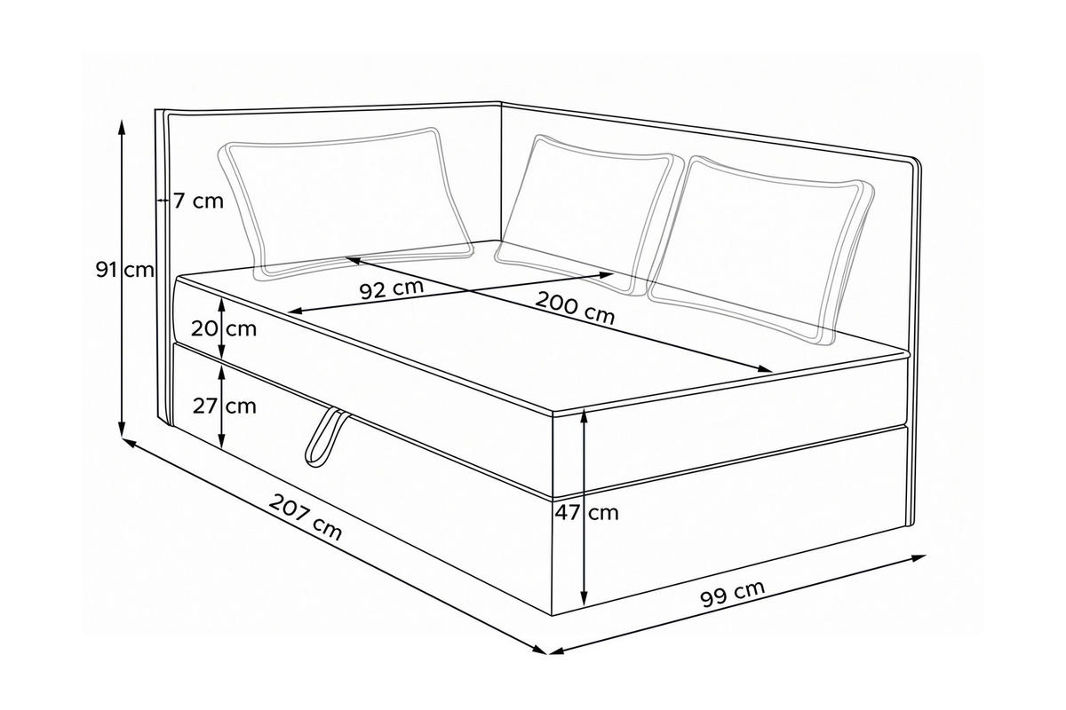 JUGENDBETT ROTI Einzelbett mit Bettkasten, 90x200cm, Bett mit Bonellmatratze, mit Rückenlehne - Creme/Schwarz, Holz/Holzwerkstoff (92/200cm) - KONSIMO®