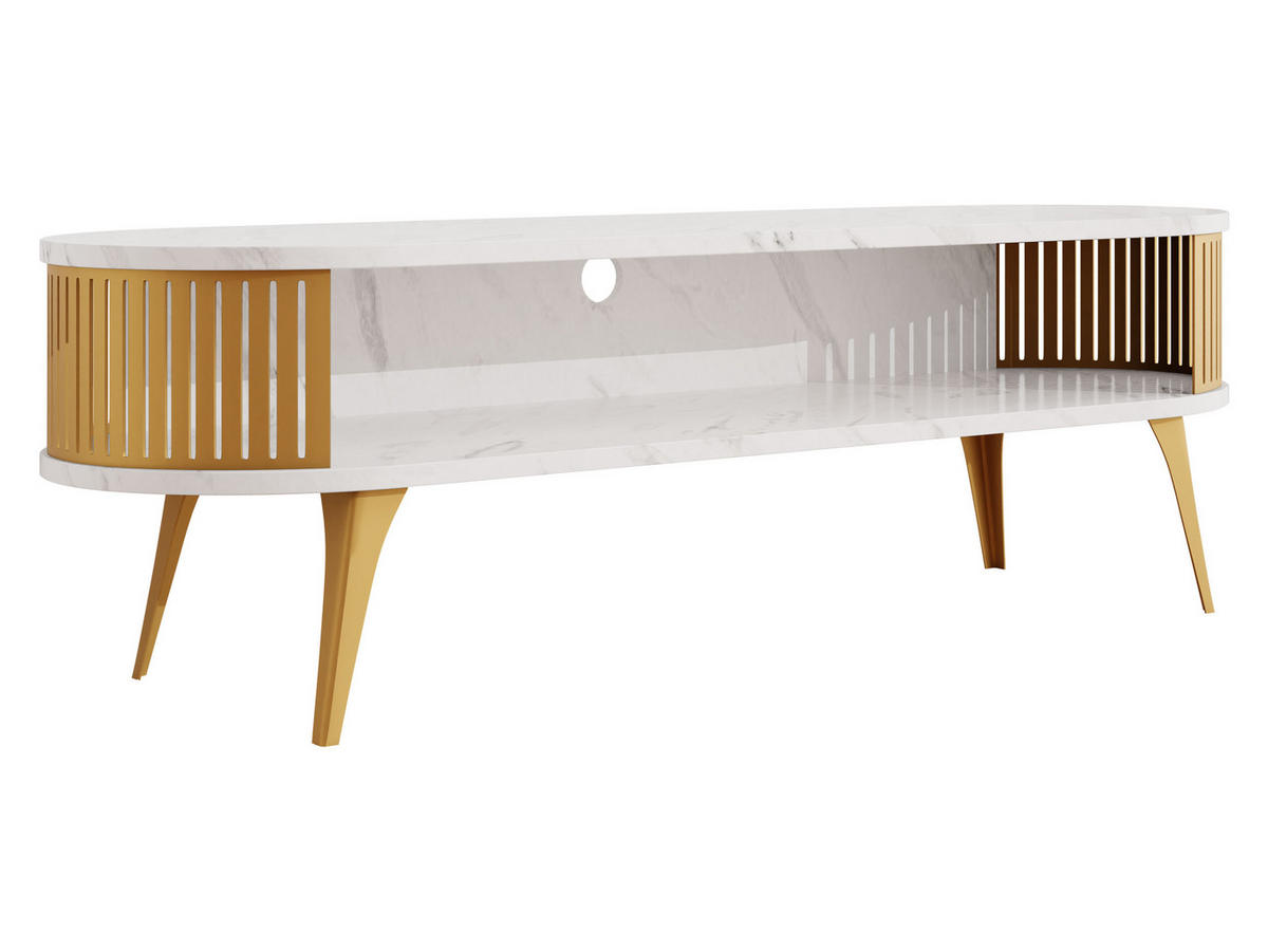 TV-LOWBOARD Roenni Oval Gold - Goldfarben/Weiß, Holzwerkstoff/Metall (140/44/40cm) - MIRJAN24