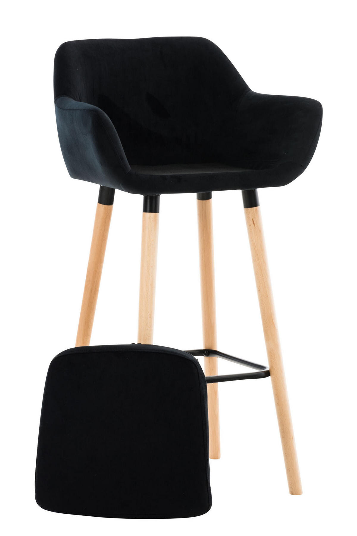 BARHOCKER Grande, Gestell Holz, Samt Schwarz - Schwarz/Braun, Holz/Textil (55/99/46cm) - TPFLiving