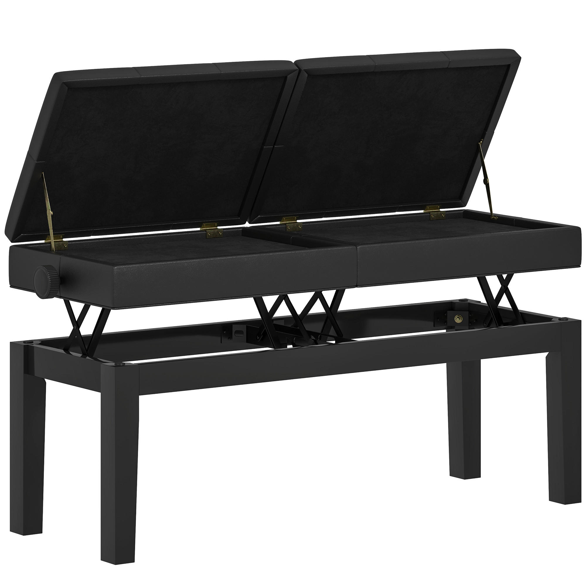 KLAVIERBANK DE-07143 verstellbarer Doppelsitz, Stauraum, bis 220 kg Schwarz - Schwarz, Holz (37/58/105cm) - ComfortXL