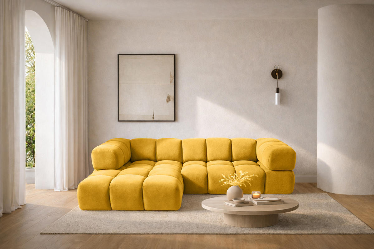 ECKSOFA L-Form Averro, stoff Bluvel, Golden, Links - Goldfarben, Holz (280/150cm) - Kaiser Möbel