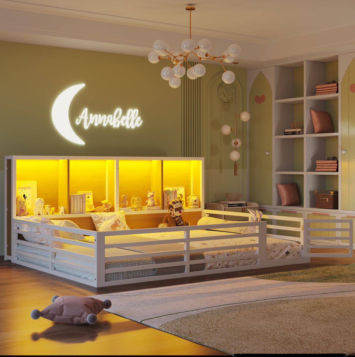 KINDERBETT 140/200 cm Weiß mit LED, Lattenrost, ohne Matratze - Weiß, Metall (140/200cm) - MIVRAY