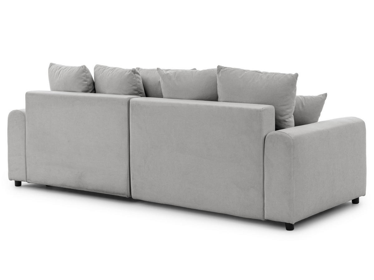 ECKSOFA Calma mit Schlaffunktion und Bettkasten im Bumpy-Design aus weichem Grau Webstoff - Ottomane rechts - Schwarz/Grau, Holz/Kunststoff (140/239cm) - S-Style