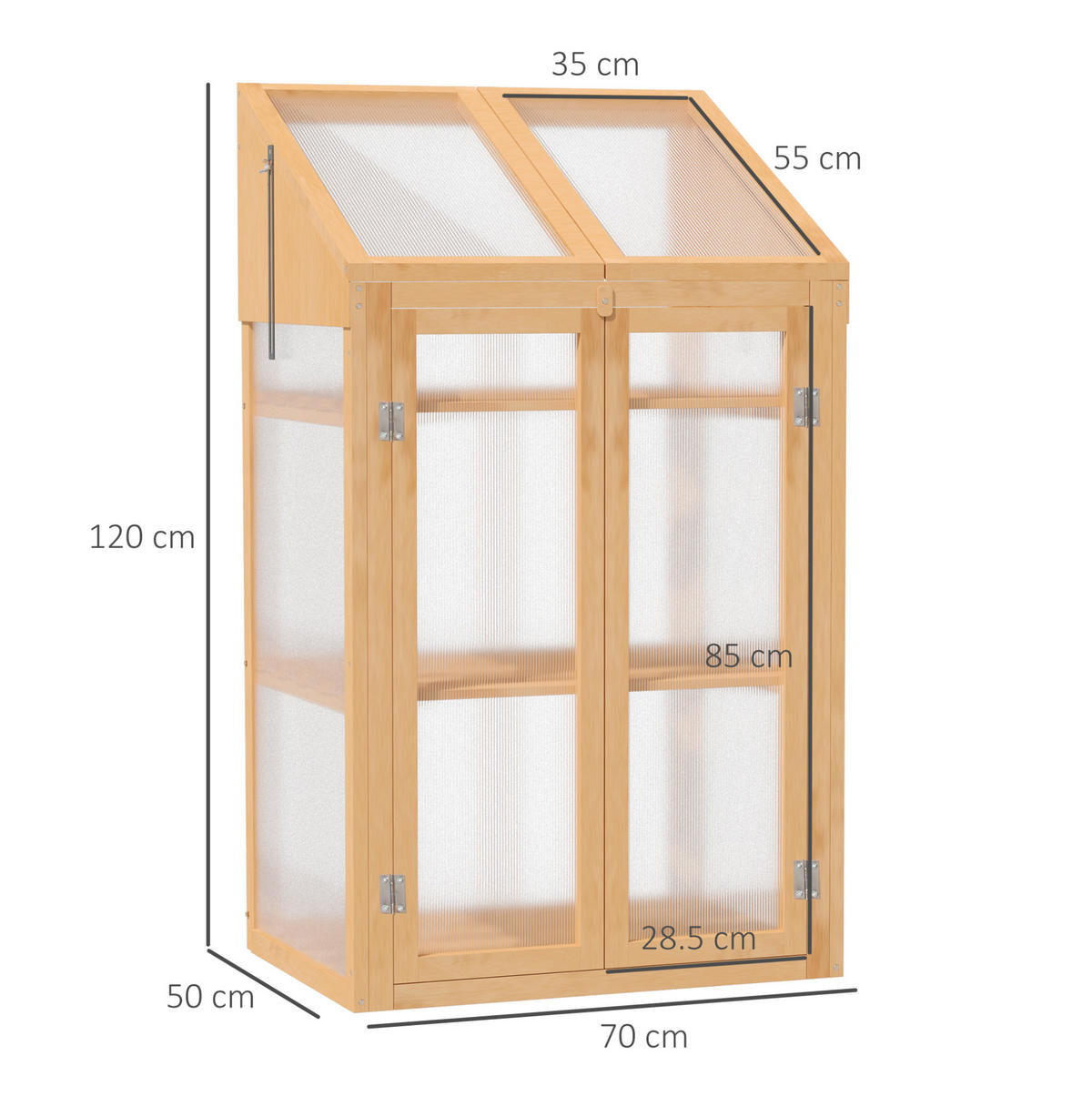 GEWÄCHSHAUS 70/50/120 cm in Braun mit 3 Regalböden und Doppeltür - Braun, Holz (50/120/70cm) - Flora Grace