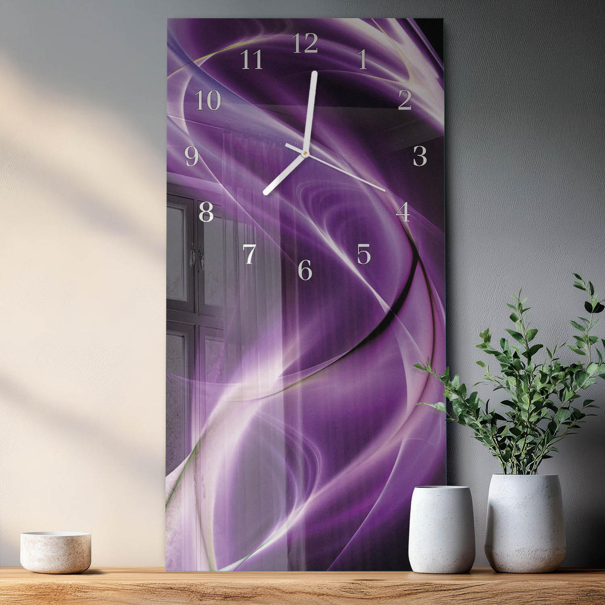 WANDUHR 30x60 cm - Abstrakte Linien - Lila, Glas (30/60/0.4cm) - TULUP