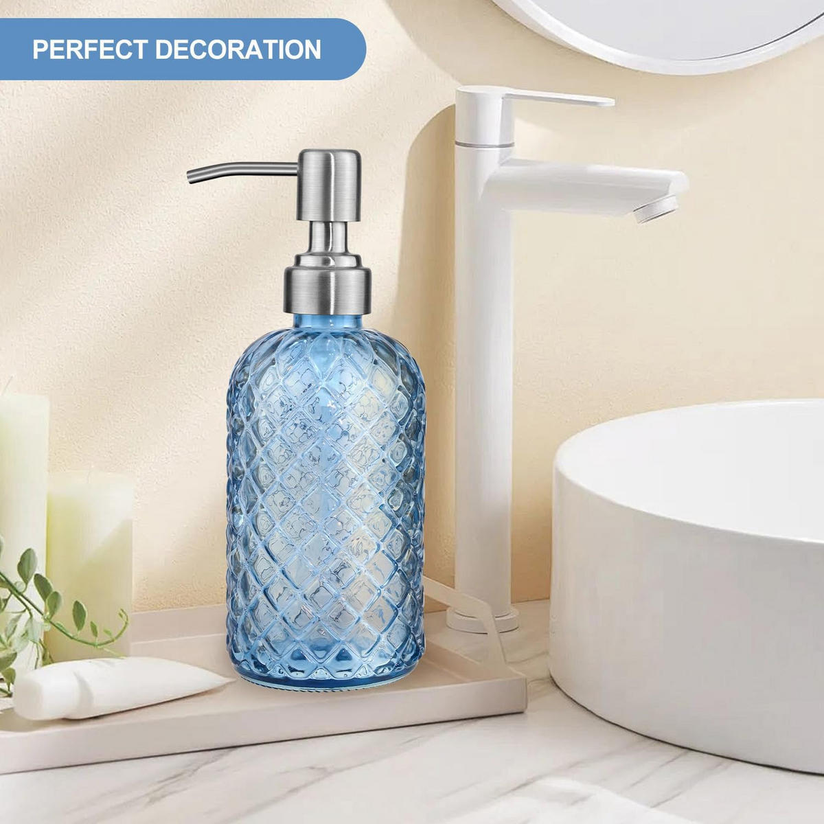 SEIFENSPENDER , Set mit 2 Seifenspendern aus Glas, 350 ml - Blau, Glas (7.5/19.3/7.5cm) - BELZ
